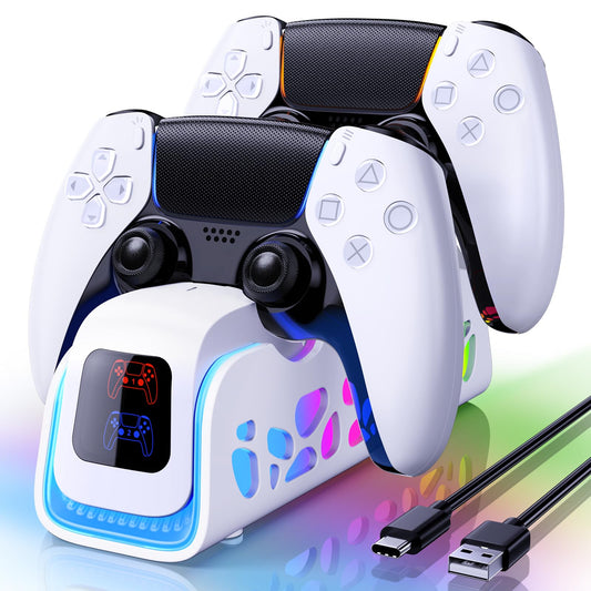 PS5 Controller Charger - Dual-Sensing Edge PS5 Charging Station with 6 LED and RGB Modes Charging Dock is Suitable for/Slim/Pro Remote Control Accessories