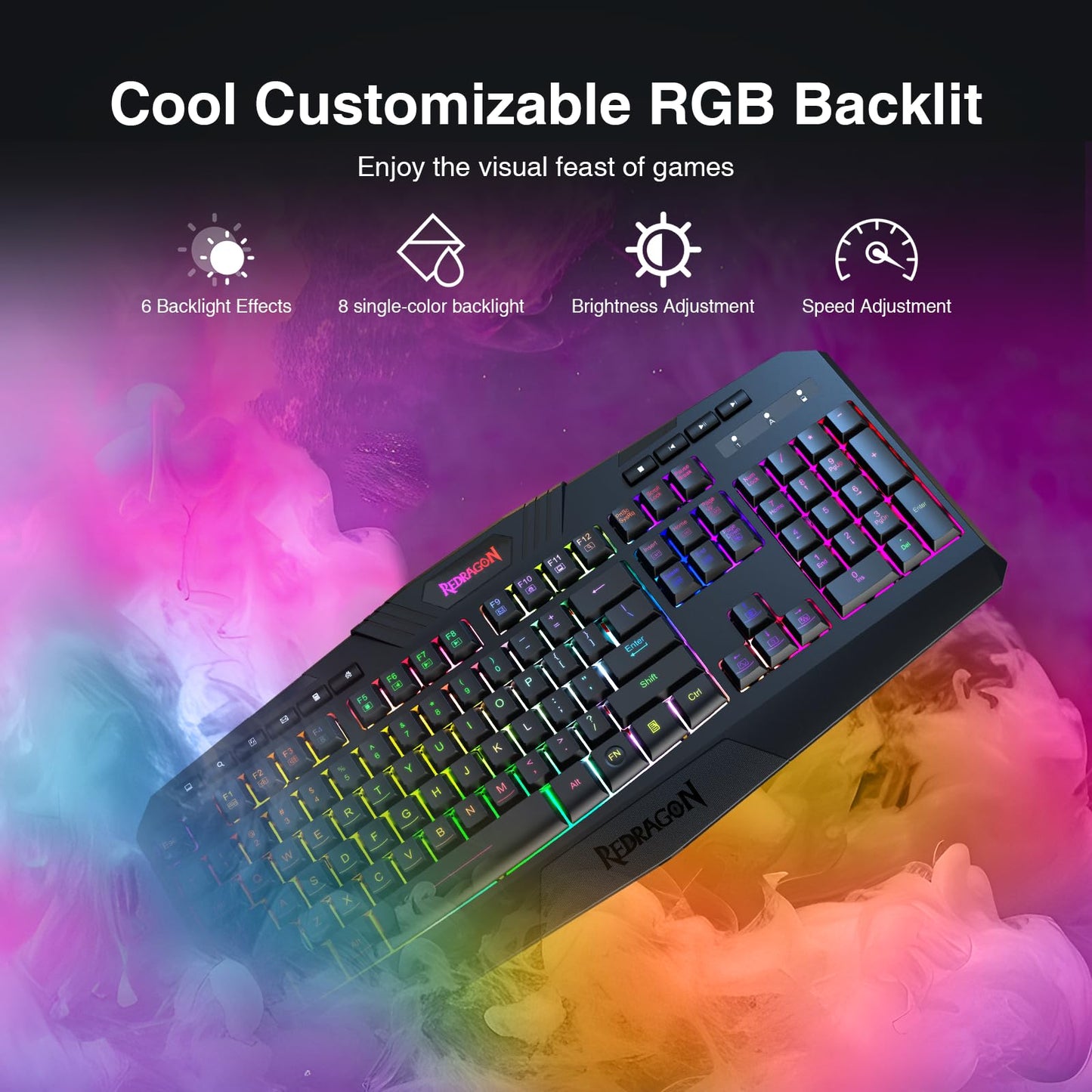 Redragon K503 Wireless Gaming Keyboard - RGB LED, 3-Mode (2.4G/BT/USB), Programmable, Black
