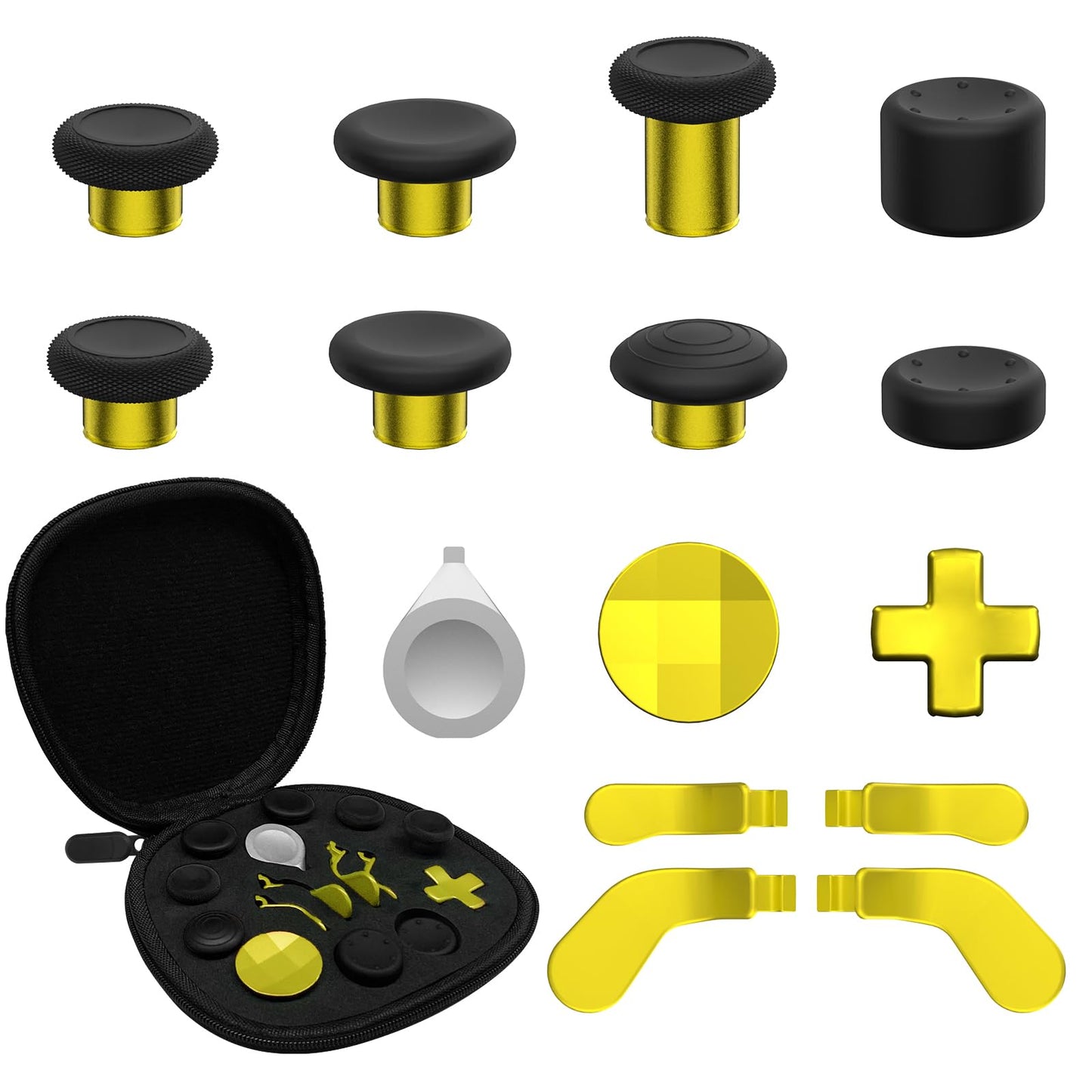 CHARM FOCUS 16-in-1 Metal Thumbsticks Replacement Kits for Xbox Elite Series 2  Xbox Elite 2 Controller Accessories  Includes Magnetic Joysticks  Paddles  Silicone Caps  D-Pads  1 Tool (Gold)