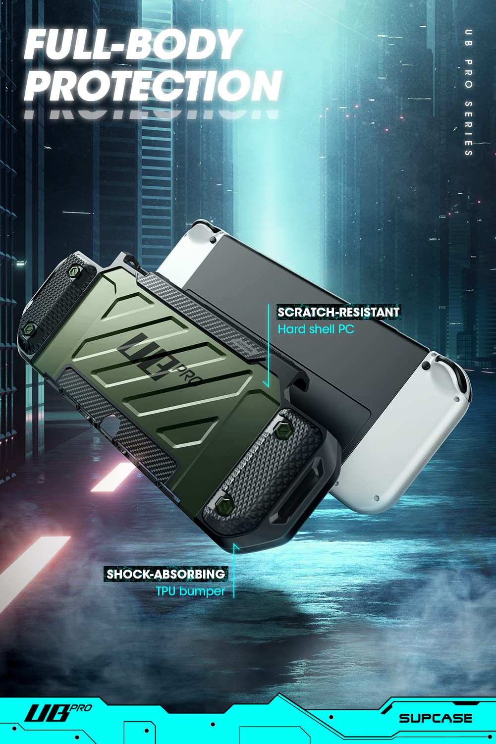 SUPCASE Nintendo Switch OLED Case 2021, Military-Grade Protection, Dockable, Green, 10.91 x 4.25 x 1.22 in