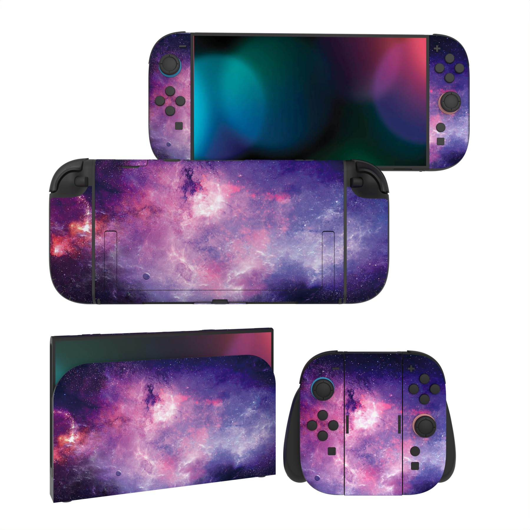 PlayVital for Nintendo Switch 2 Skin Full Set (2-Pack) - Protective Vinyl Decal Stickers for Switch 2 Console  Joycons  Handle Grips & Dock | No Residue  Anti-Scratch - Nebula Galaxy