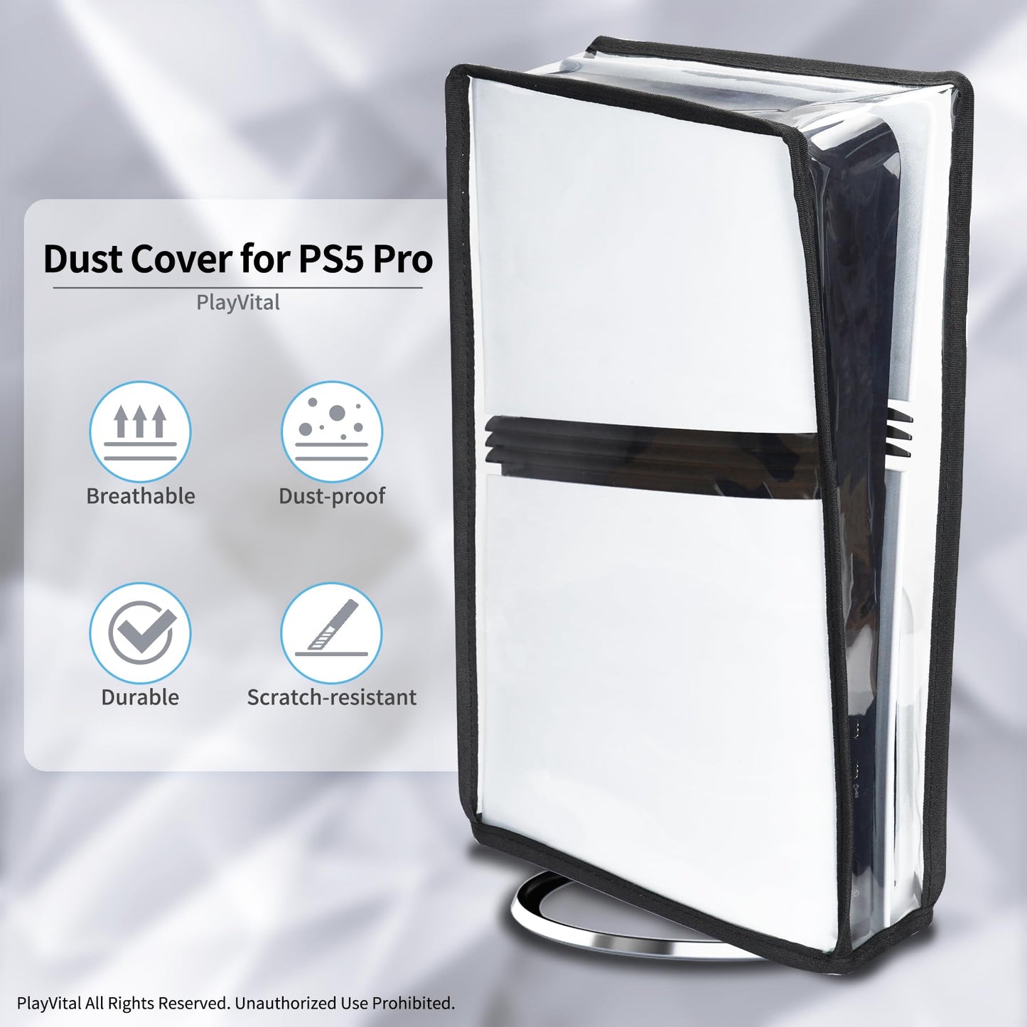 PlayVital PS5 Pro Vertical Dust Cover - Waterproof Transparent Protector Sleeve for Disc & Digital Edition, Model SKTPFM002