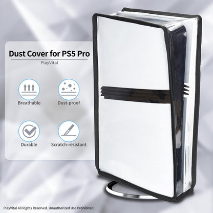 PlayVital PS5 Pro Vertical Dust Cover - Waterproof Transparent Protector Sleeve for Disc & Digital Edition, Model SKTPFM002