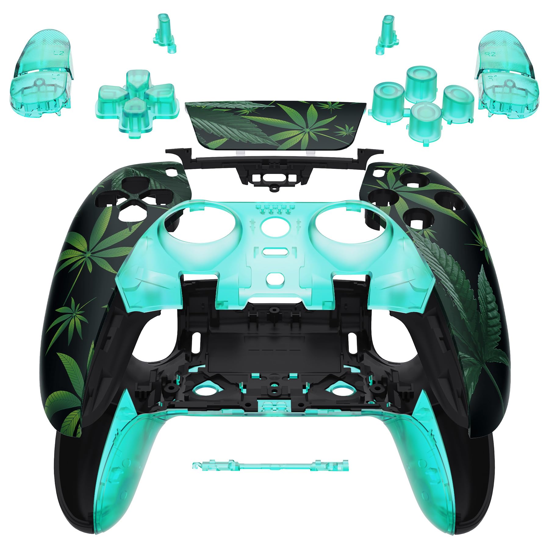 eXtremeRate Full Set Shell with Buttons Touchpad Cover Compatible with p s 5 Edge Controller  Green Weeds Replacement Decorative Trim Shell Front Back Plates Compatible with p-s-5 Edge Controller