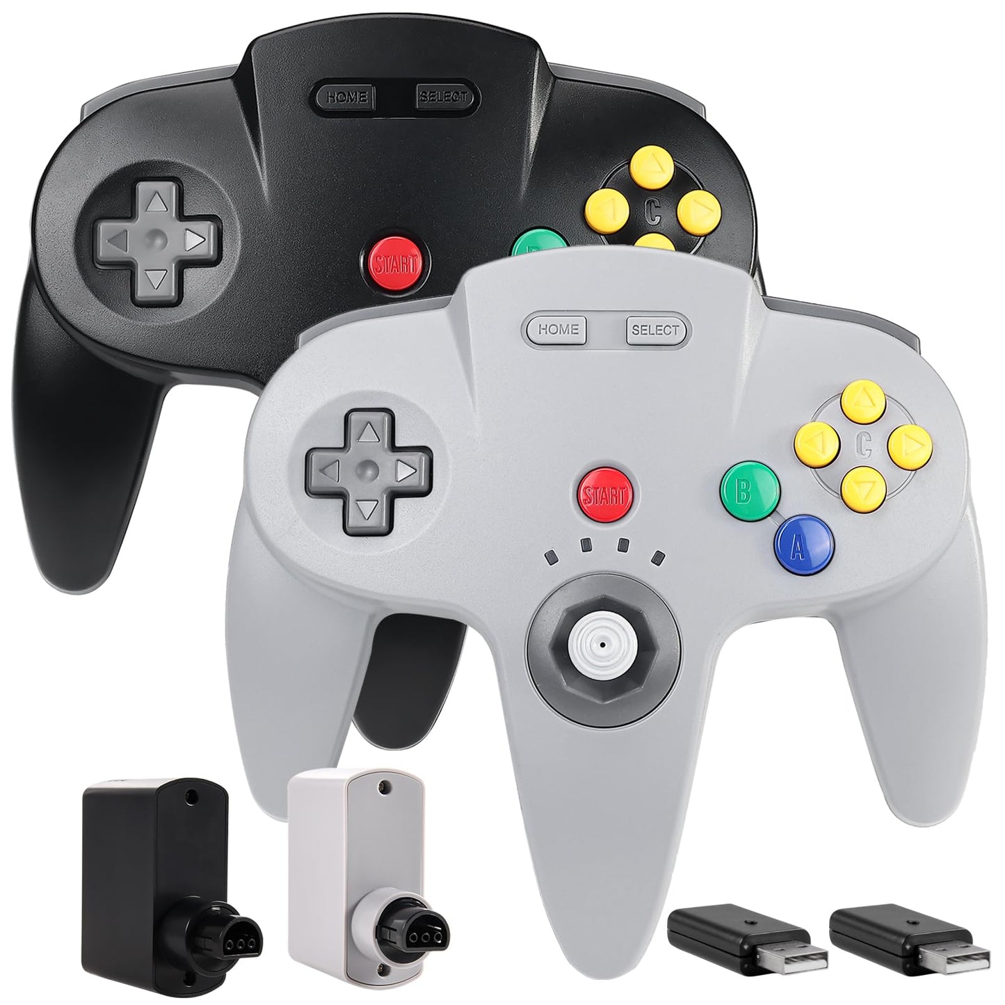 2.4 GHz Wireless N64 Switch Online Controller  USB Receiver & N64 Receiver  Compatible with Windows PC iOS Mac Raspberry Pi  N64 / Switch Online/NSO - (Rechargeable) (Plug and Play) (2 Pack)