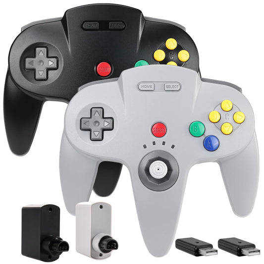 2.4 GHz Wireless N64 Switch Online Controller  USB Receiver & N64 Receiver  Compatible with Windows PC iOS Mac Raspberry Pi  N64 / Switch Online/NSO - (Rechargeable) (Plug and Play) (2 Pack)