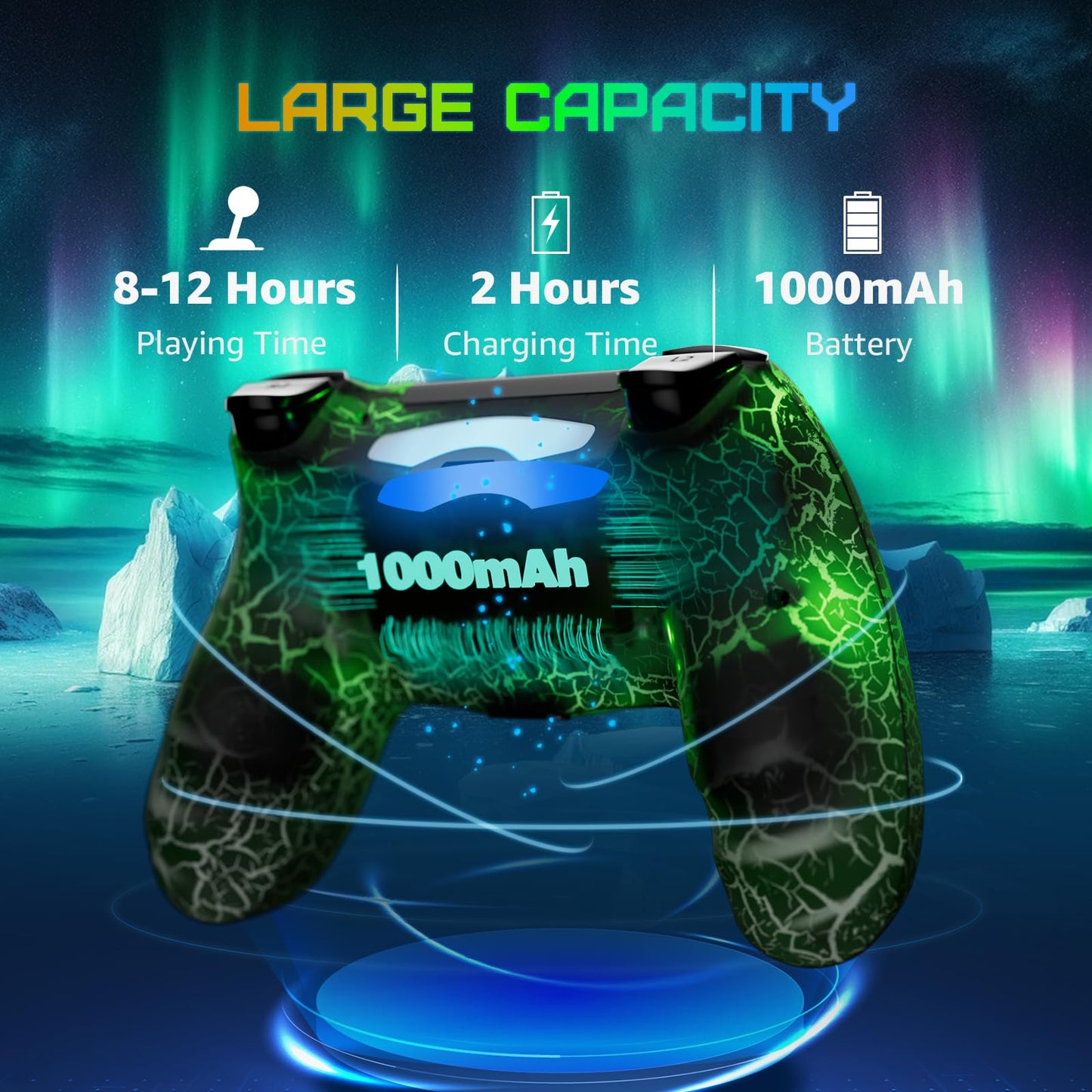 CHENGDAO PS4 Wireless Controller with RGB Light, 1000mAh Battery, 6-Axis Motion Sensor, Black