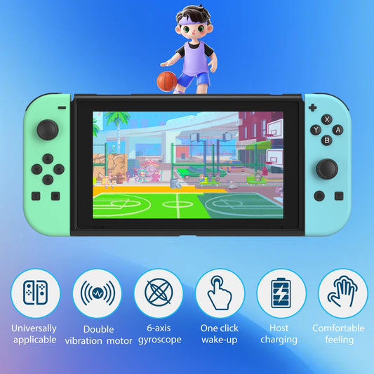 Haiovia Wireless Joycon Controller for Nintendo Switch - Dual Vibration, Motion Control, RGB Lights - Blue/Green, Model 1
