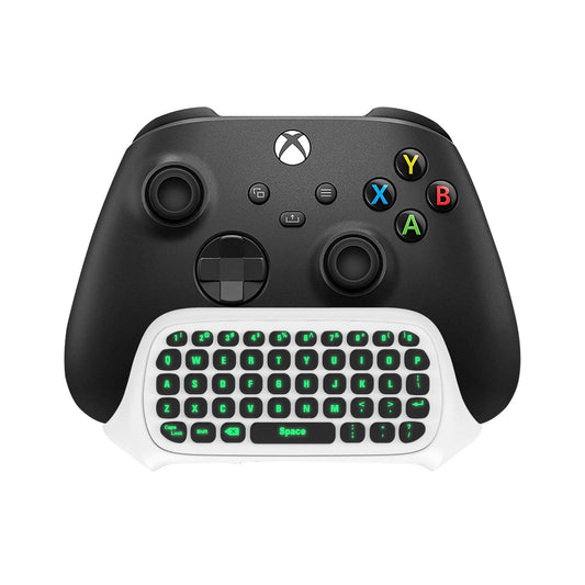 TiMOVO Green Backlight Keyboard for Xbox One  Xbox Series X/S Wireless Chatpad Message KeyPad with Headset & Audio Jack Mini Game Keyboard Fit Xbox One/One S/One Elite/2  2.4G Receiver Included  White
