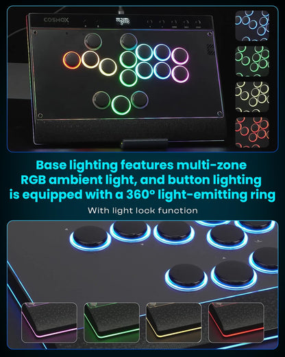 Sehawei Haute42 C16 Arcade Controller - Leverless, RGB Button Rims, Magnetic Panel, Black, Compatible with PC/Switch/PS3/PS4/Steam Deck