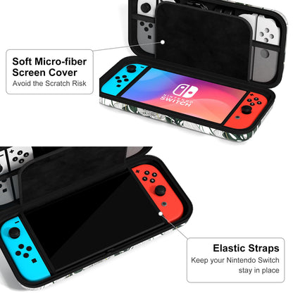 NPOOYI Hard Shell Carrying Case for Nintendo Switch OLED 2021/2017, Travel Case with Pockets, Green Leaf Color
