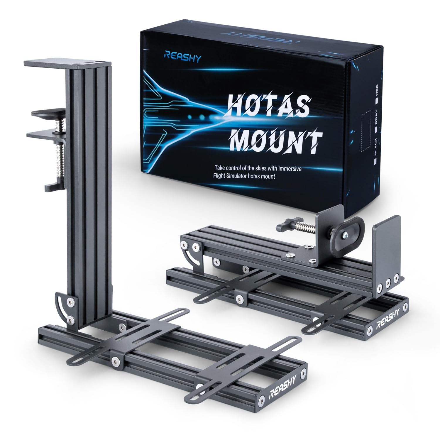Reashy Hotas Mount  Joystick Mount  Aluminum Flight Stick Desk Mount for Logitech X56  X52  X52 Pro  Thrustmaster T.1600M  TCA  T.Flight Hotas One  4  X  Airbus  VKB Gladiator Nxt (Gray)