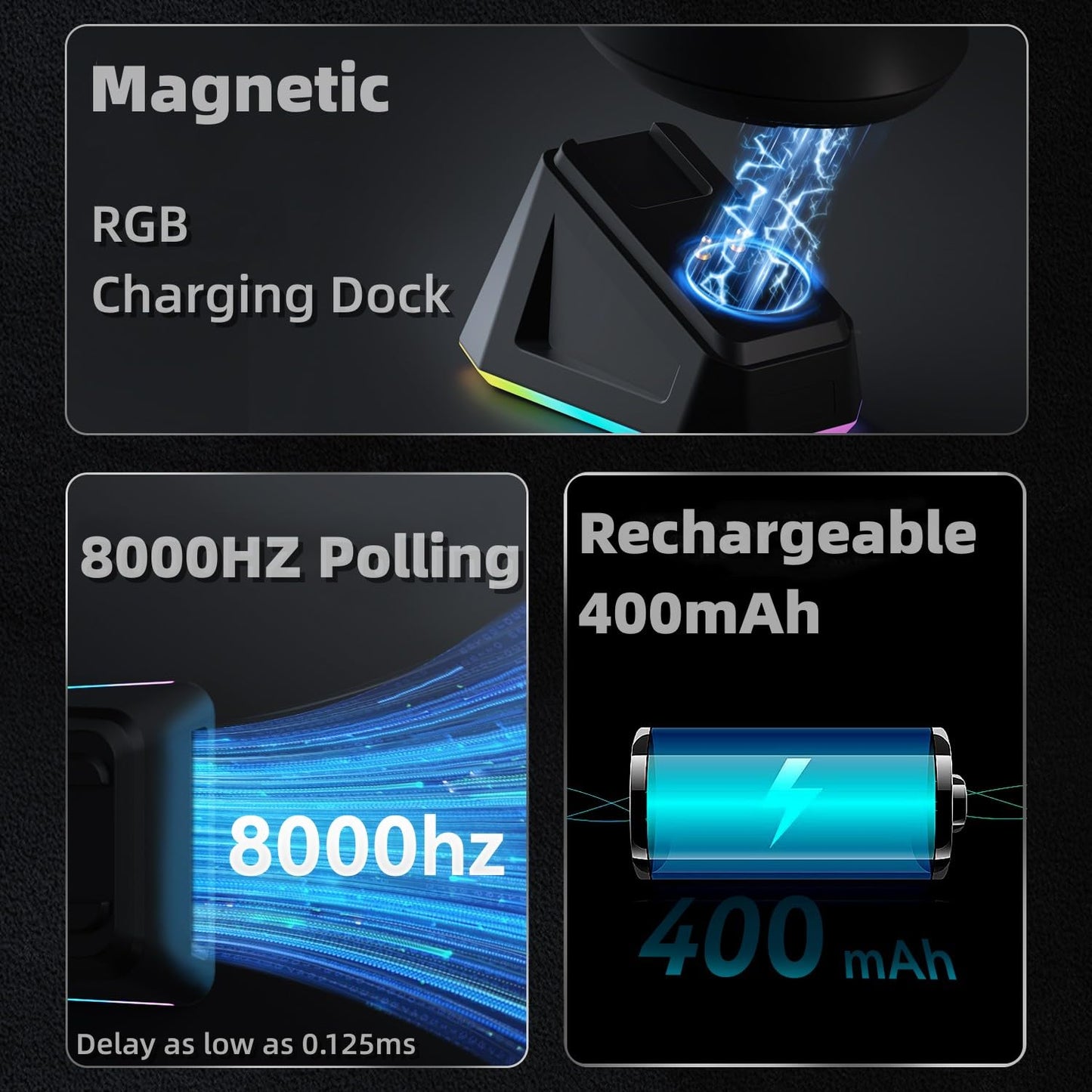 AJAZZ AJ159PRO Gaming Mouse - 8Khz Bluetooth/2.4G/Wired, PAW3395 Sensor, Cloud White, Lightweight with Magnetic Charging Dock