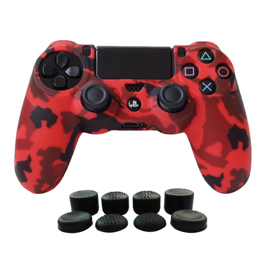 Hikfly Silicone Gel Controller Cover for PS4/PS4 Slim/Pro - Red with 8 FPS Pro Thumb Grip Caps