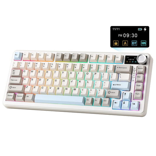 YUNZII B75 PRO MAX QMK/VIA Wireless Mechanical Keyboard 75% Layout with Screen and Knob Custom Hot Swap Gasket Creamy Pre-lubed Switches Bluetooth/Type-C/2.4G for Win/Mac (Beige Milk V2 Switch)