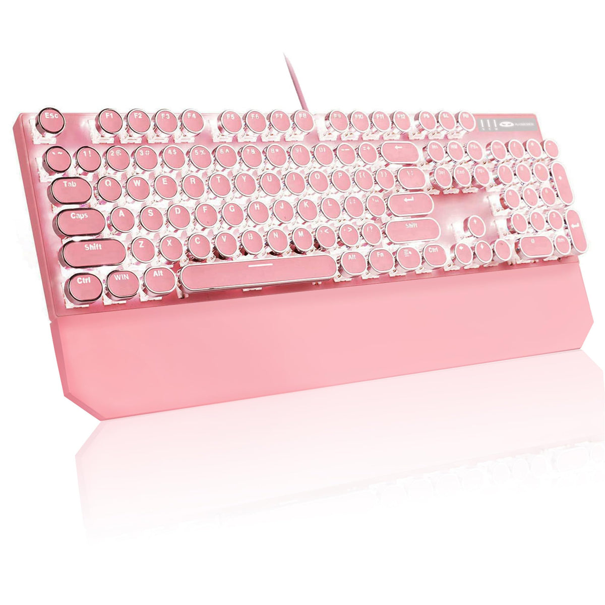 MageGee Typewriter Mechanical Gaming Keyboard  Retro Pink Punk Round Keycaps LED White Backlit Wired Keyboards with Detachable Wrist Rest for Game and Office  for Windows Laptop PC Mac - Blue Switches
