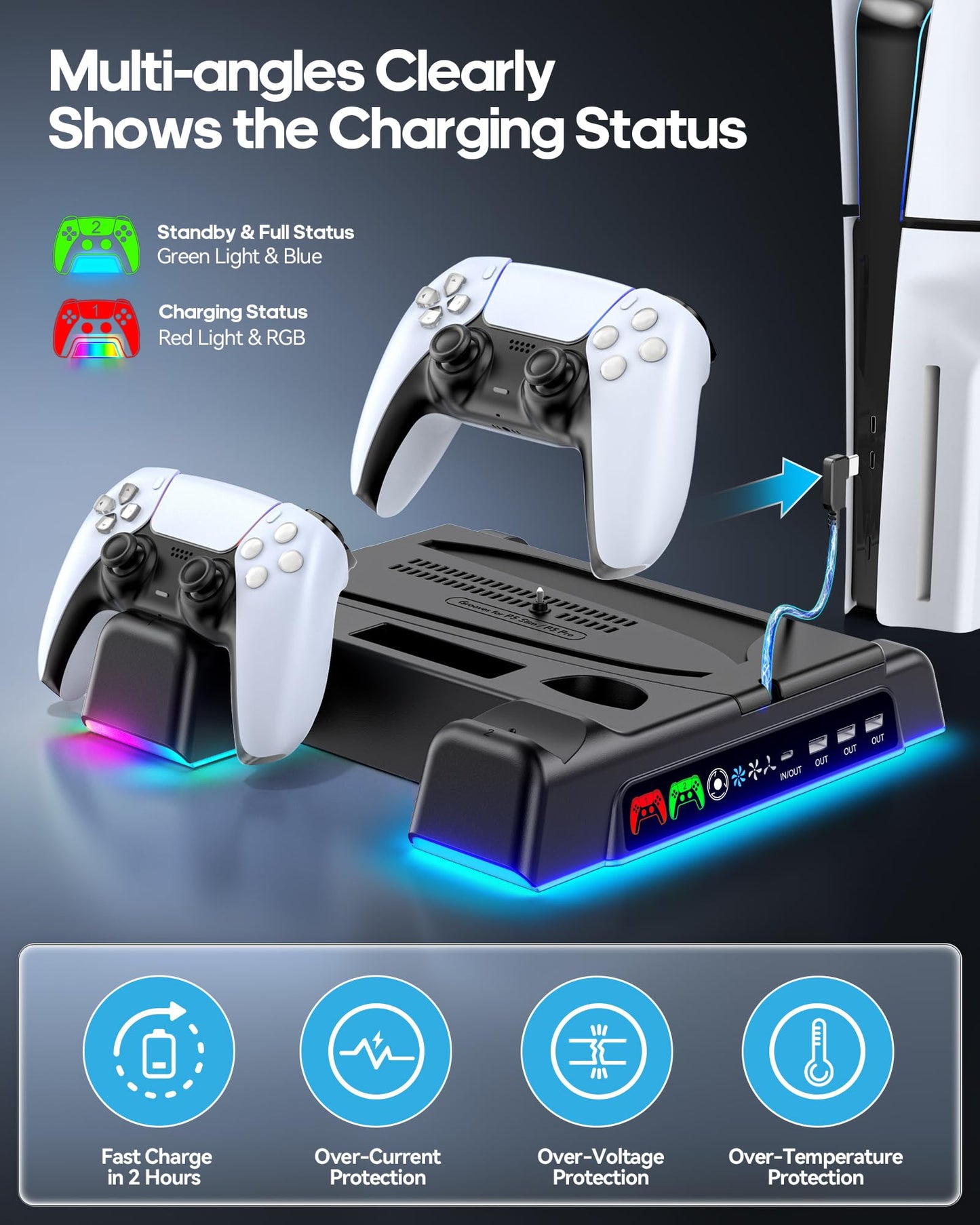 OIVO PS5 Cooling Stand & Controller Charger, 3-Level Fan, Black, Model IV-P5235