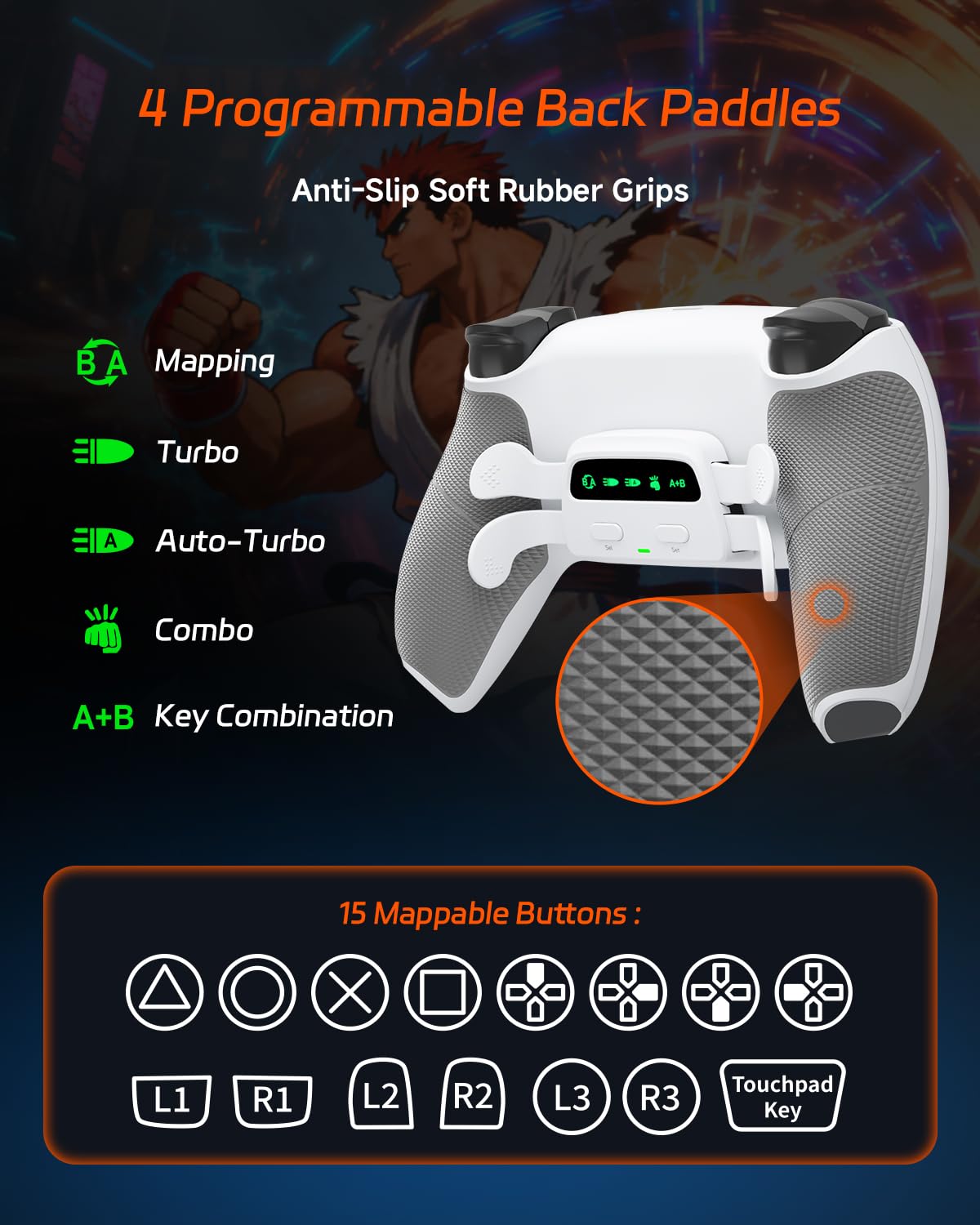 CHARM FOCUS PS5 Controller with 4 Remappable Paddles, Anti-Drift Joysticks, 2100mAh Battery, Ergonomic Grip, White, Model CF-M502