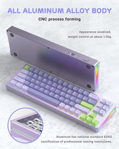 ATTACK SHARK M71 Wireless Mechanical Keyboard, 75% TKL, RGB LED, Hot-swap, 13.78" x 4.53", Lavender/Linear White Jade Switch