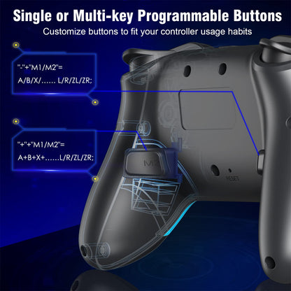 HUDOBBYE Wireless Switch Controller with Paddles, Back Buttons, Turbo - Red/Blue for Switch/Switch Lite/Switch OLED