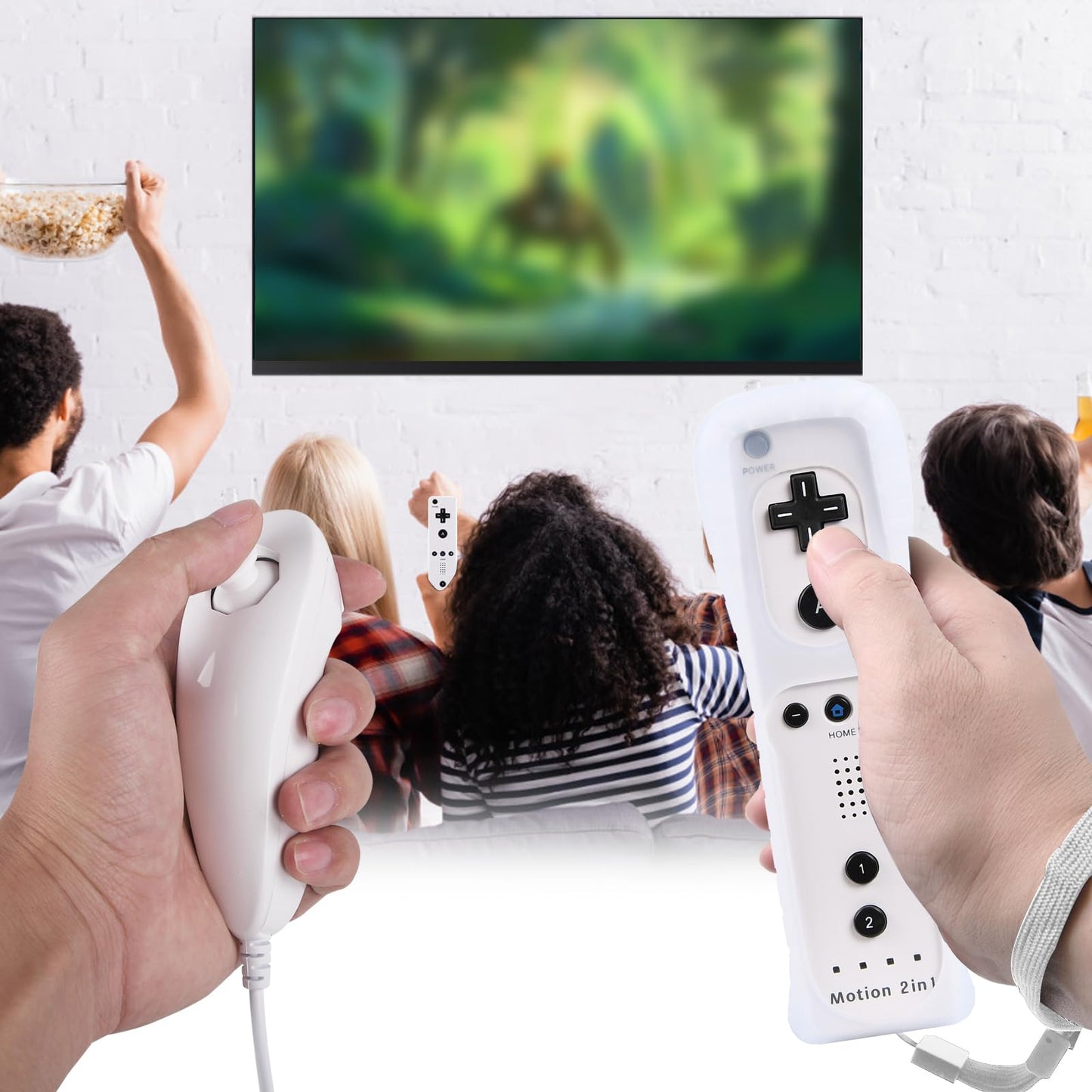 TechKen Wii Remote Controller Set - Includes 2 Remotes & 2 Nunchucks with Motion Sensor - Model 245498 - White Color