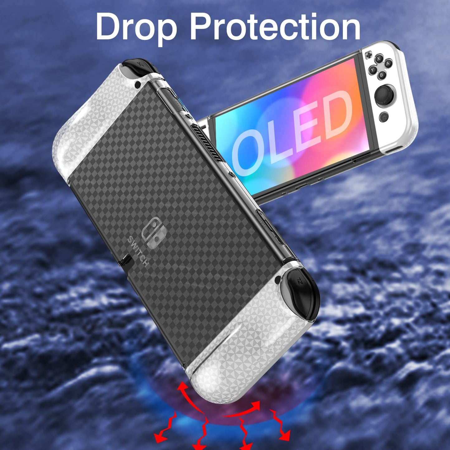 Mooroer Nintendo Switch OLED Case - Dockable Protective Cover with Soft TPU Grip & 6 Thumb Stick Caps, Model NX-oled-pc cover