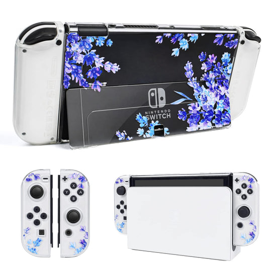 DLseego Floral Flower Case for Nintendo Switch OLED with Cute Purple Lavender Pattern for Women Girls, Anti-Scratch Dockable Cle