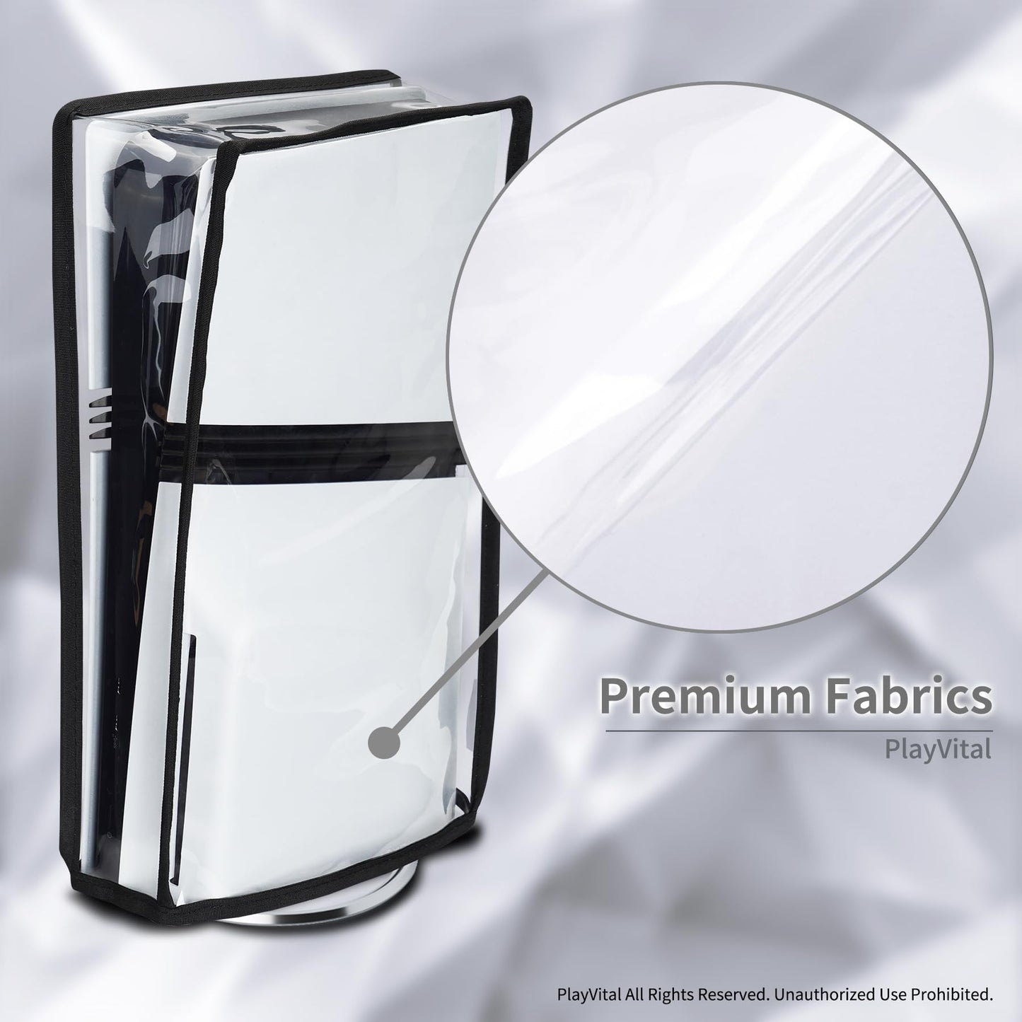 PlayVital PS5 Pro Vertical Dust Cover - Waterproof Transparent Protector Sleeve for Disc & Digital Edition, Model SKTPFM002