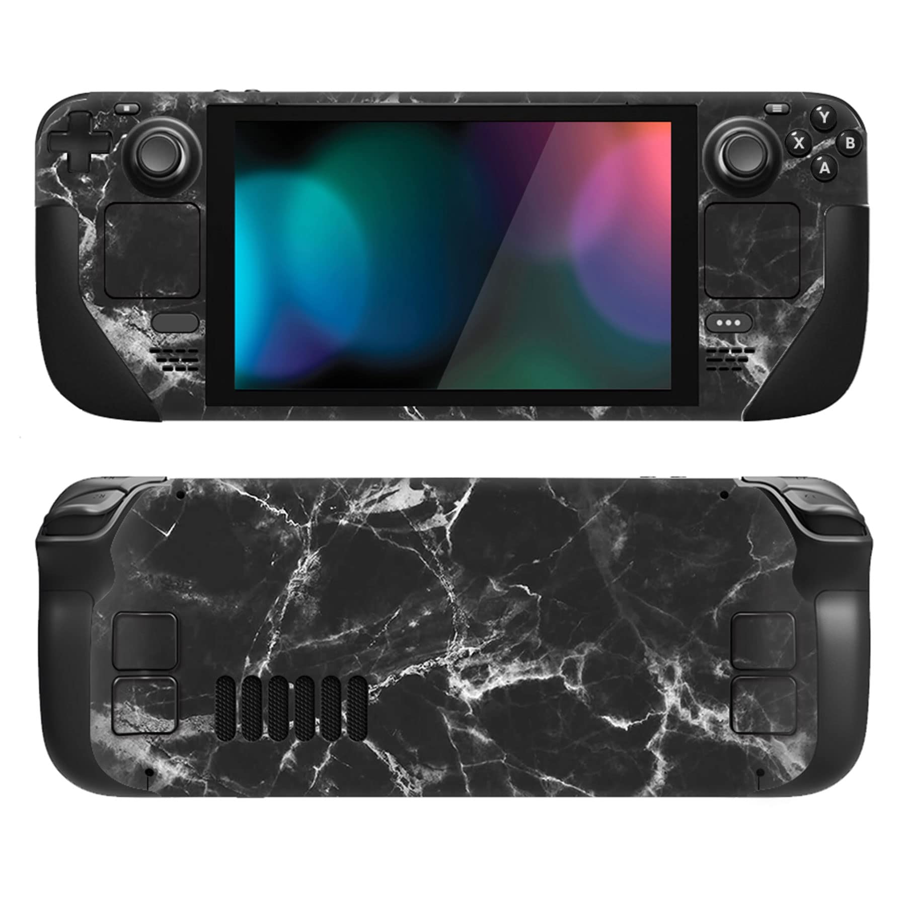 PlayVital Full Set Protective Skin Decal for Steam Deck LCD  Custom Stickers Vinyl Cover for Steam Deck OLED - Black White Marble