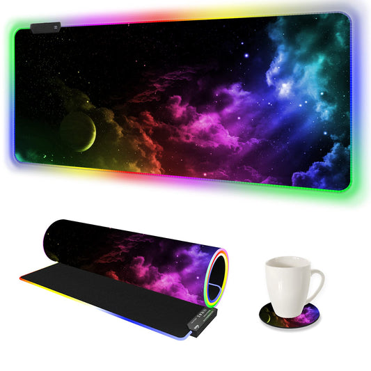 AIMSA Large RGB Gaming Mouse Pad - Extended 35.4x15.8 inch, Non-Slip Rubber Base, 14 Lighting Modes, Waterproof, Nebula Universe
