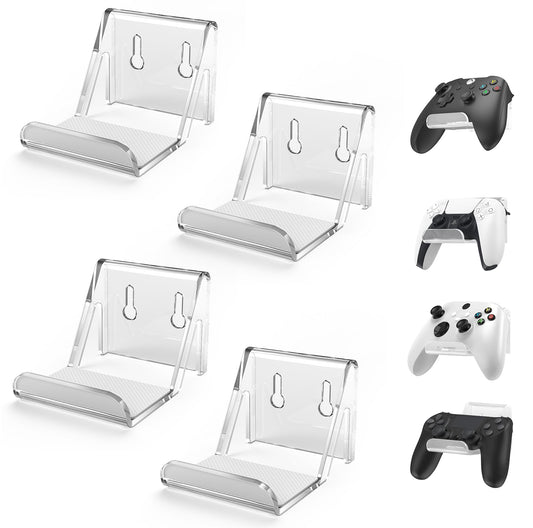 6amLifestyle 4 Pack Controller Holder Stand with Anti-Slip Pads for PS5 PS4 Xbox One Switch Pro Gamepad Controller Wall Mount Adhesive/Screws  Universal Hanger Hook Accessories  Acrylic Clear