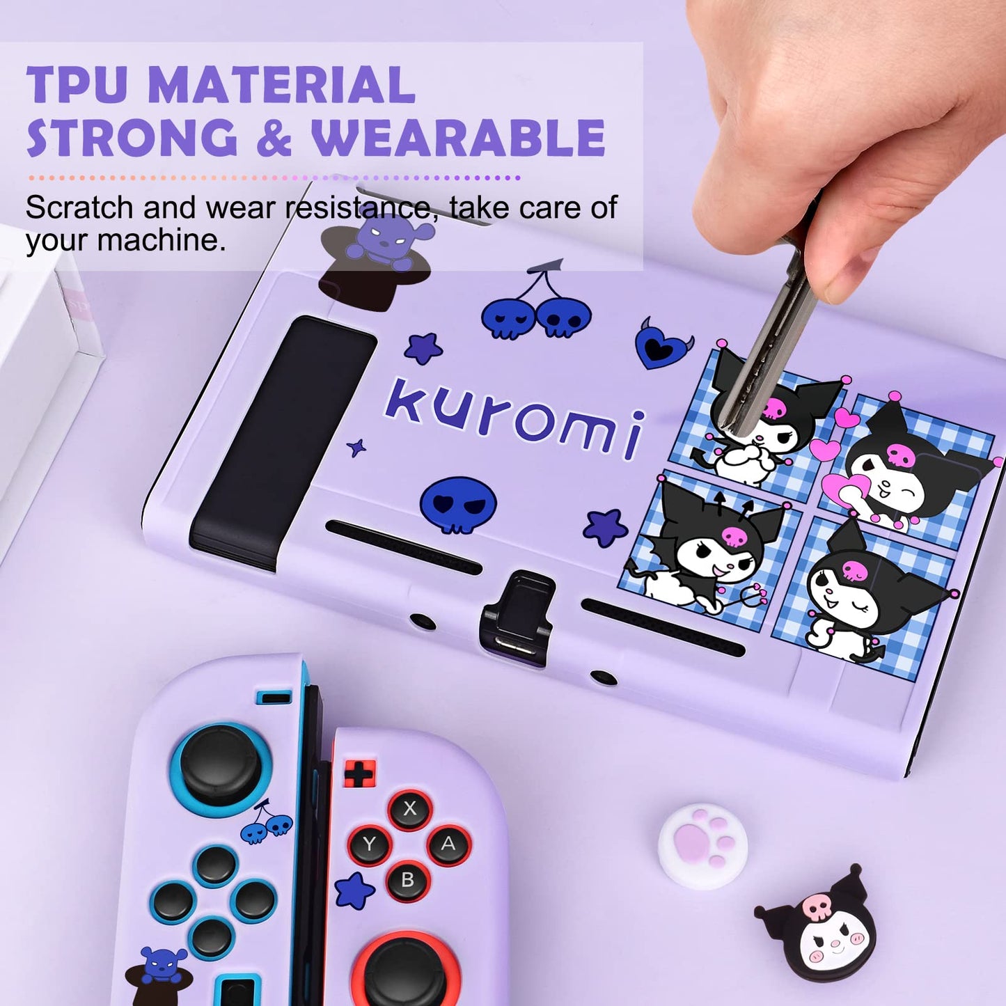 DLseego Little Devil Rabbit Switch Case - Soft TPU Shockproof Cover with Bunny & Cat Paw Grips - Purple