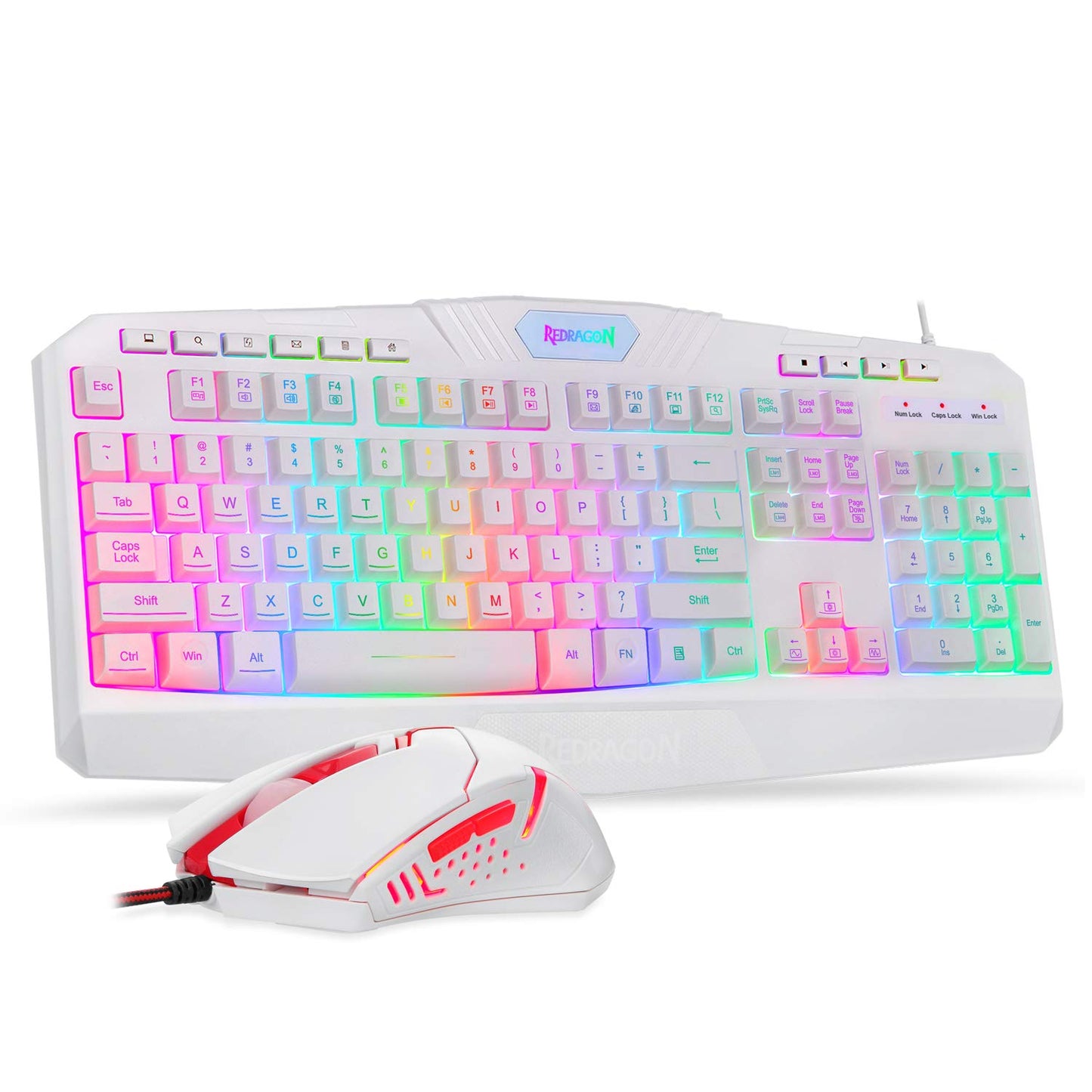 Redragon S101W RGB Backlit Gaming Keyboard and Mouse Combo, Wired, White, Programmable with Macro Keys