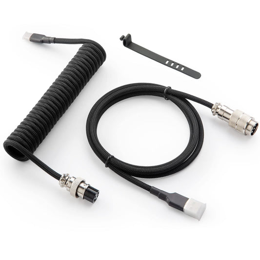 toolMjo Pro Custom Coiled USB C Cable for Gaming Keyboard  Double-Sleeved Mechanical Keyboard Cable with Detachable Metal Aviator  1.5M USB-C to USB-A  Classic Black Color