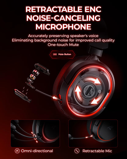 Valorise Wireless Gaming Headset - 7.1 Surround Sound, 100-Hr Battery, Noise Canceling Mic, Adjustable, Black-Red, Model UG-08S-001
