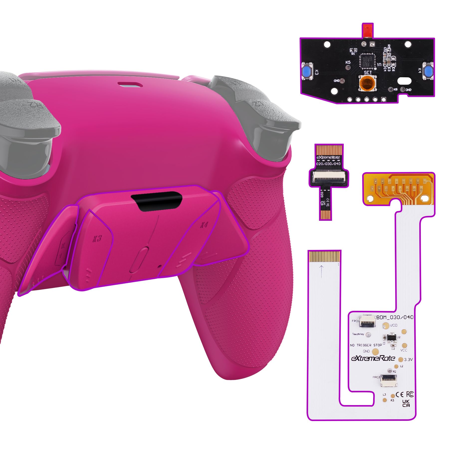 eXtremeRate Nova Pink Rubberized Grip Programable RISE4 V3 Remap Kit for PS5 Controller BDM-030 040 050 Models  Upgrade Board Redesigned Bottom Shell 4 Back Buttons Set for PS5 Controller