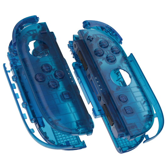 eXtremeRate DIY Replacement Shell Buttons for Joycon 2  Custom Full Set Housing Case + Decorative Strips + Middle Bracket + Buttons for Nintendo Switch 2 Controller - Deluxe Version - Clear Blue
