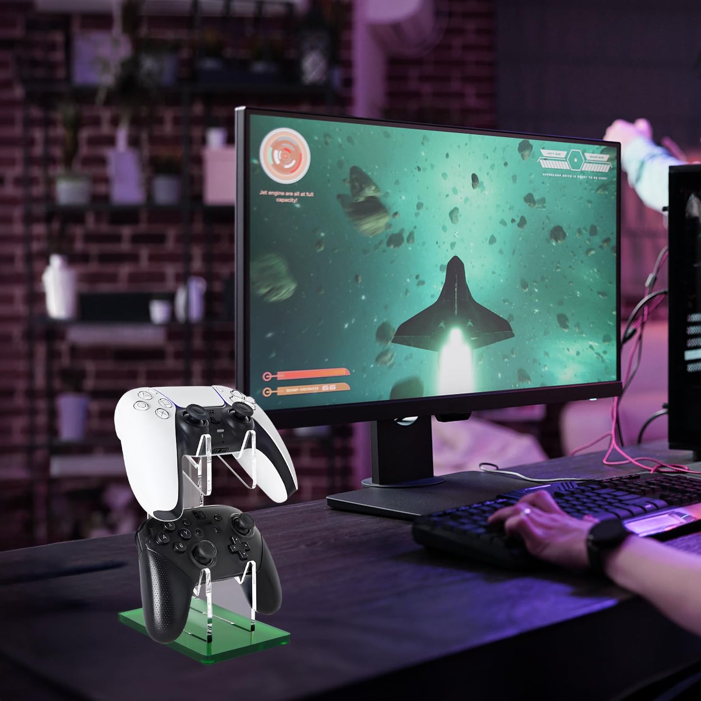 FYY Game Controller Holder - 2-Tier Acrylic Stand for Nintendo Switch, Xbox, PS5, PS4 - Green, Model 1897