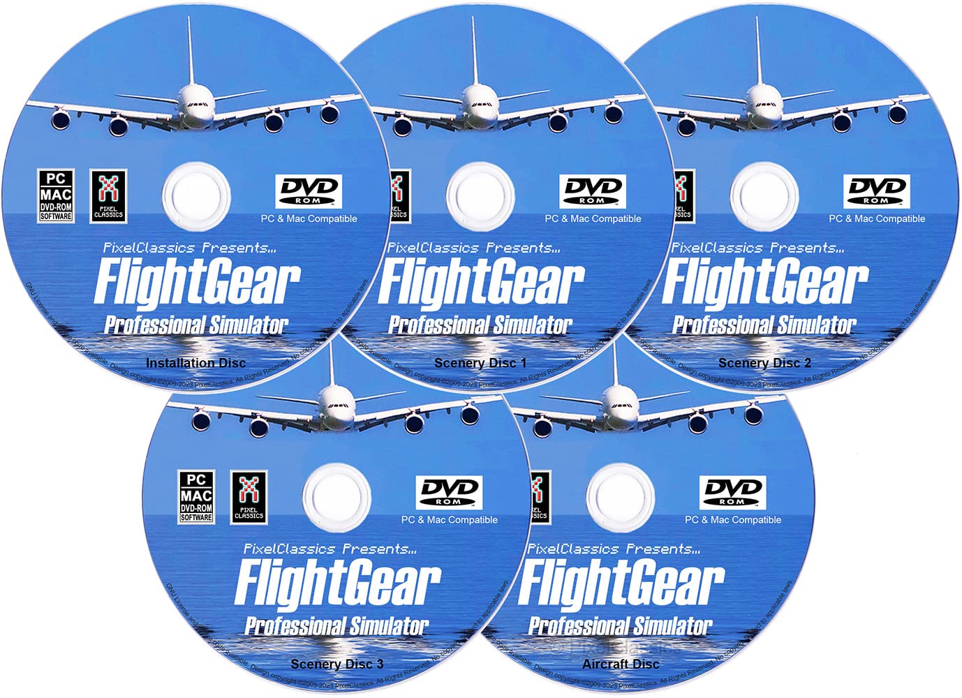 FlightGear Flight Simulator 2023 X fine DELUXE Edition Flight Sim 5 Disc DVD CD Set Compatible with Microsoft Windows 11 10 8.1 8 7 Vista PC & Mac OS | 600+ Aircraft & FULL Worldwide Scenery!