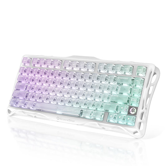 GravaStar Mercury K1 Lite 75% Gaming Keyboard  2.4GHz/BT/Wired Tri-Mode Wireless Keyboard  Gasket Hot Swappable Mechanical Keyboard  Pre-lubed Linear Switches  RGB Backlit (Crystal Aurora)