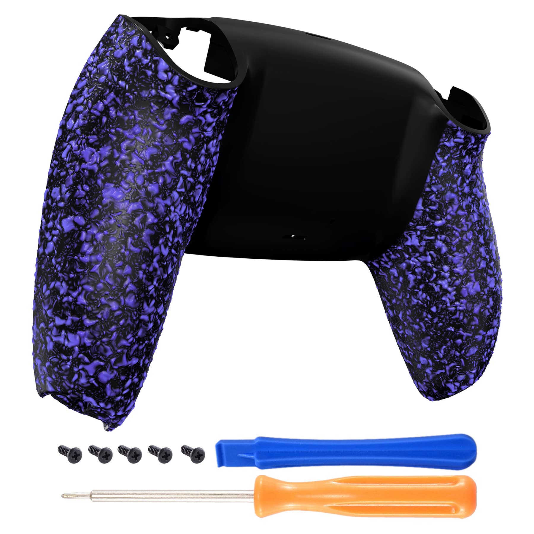 eXtremeRate Textured Purple Non-Slip Custom Back Plate Bottom Shell Compatible with ps5 Controller, 3D Splashing Cover, Game Imp