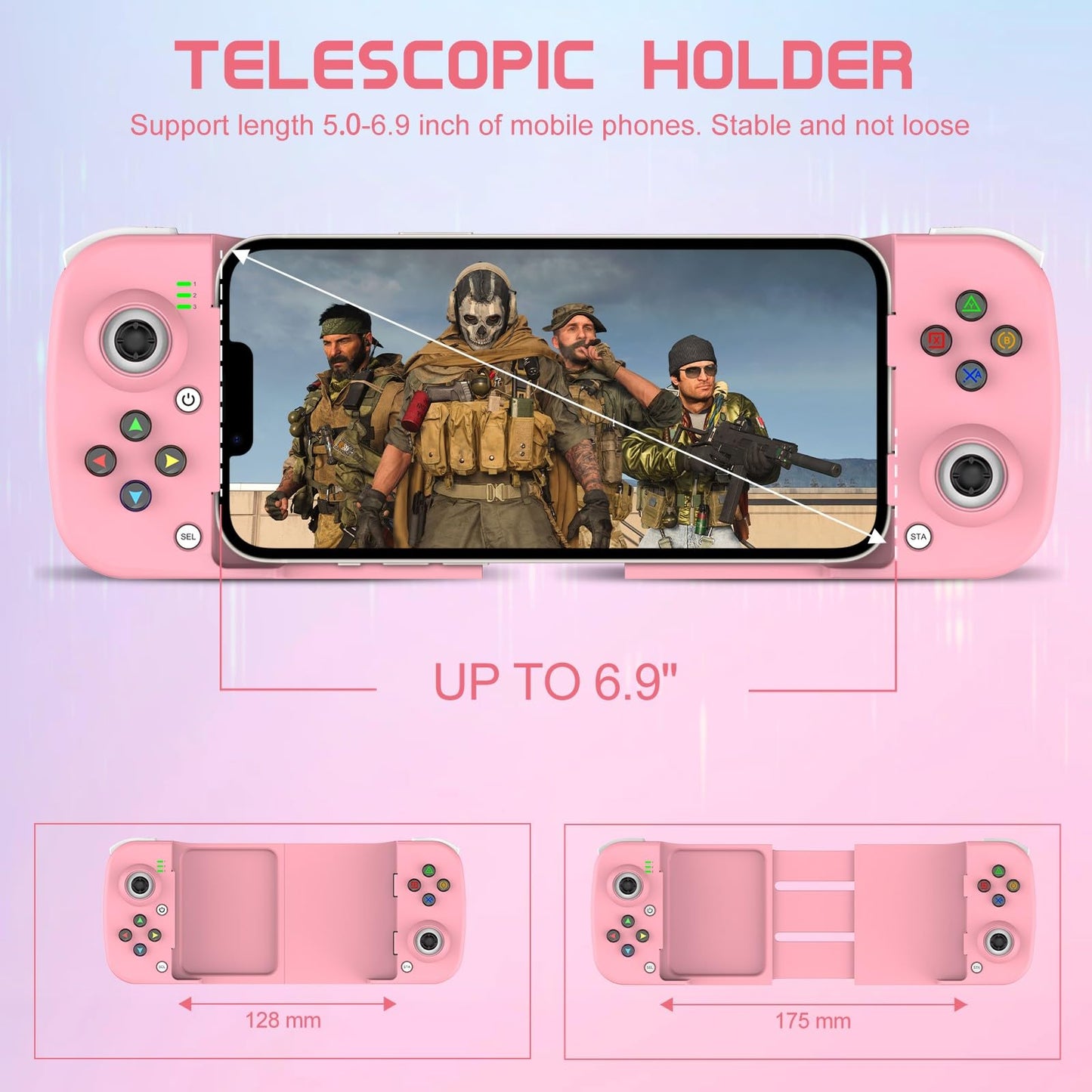 Joso Mobile Gaming Controller for iPhone/Android - Wireless Gamepad, Ergonomic Design, Pink, Model BSP-D3
