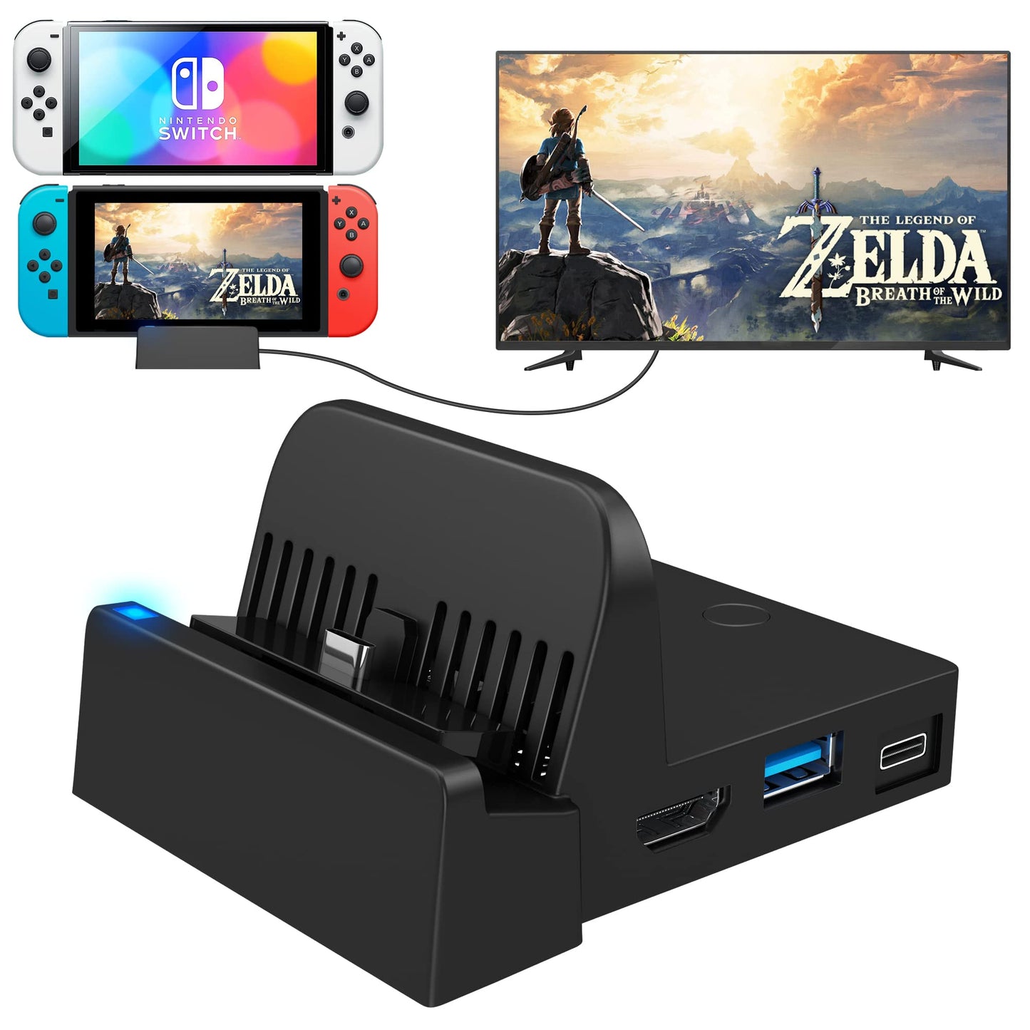 Ukor TV Docking Station for Nintendo Switch - Portable HDMI Adapter with Extra USB 3.0 Port, Black Charging Stand