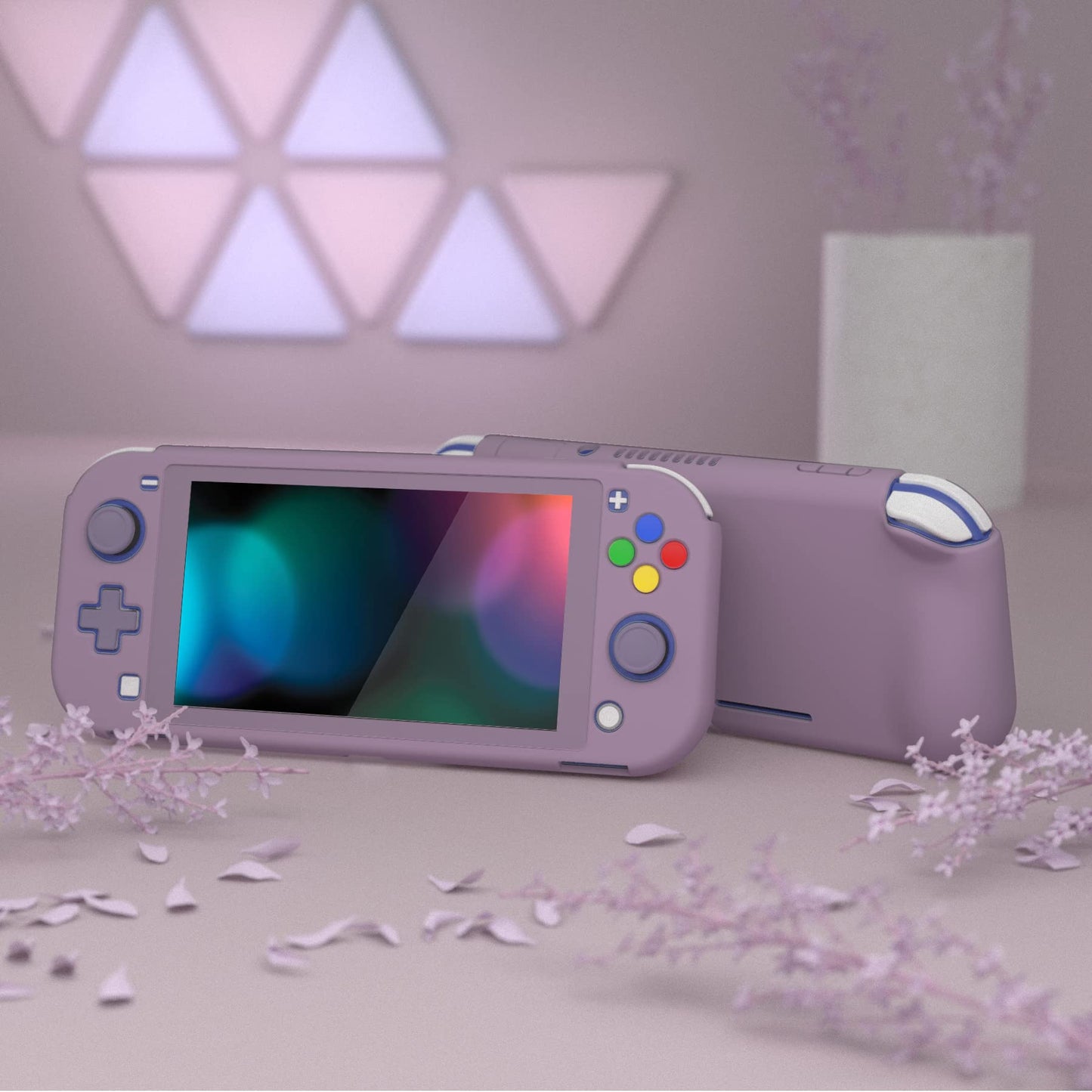 PlayVital ZealProtect Case for Nintendo Switch Lite - Hard Shell, Ergonomic Grip, Screen Protector, Thumb & Button Caps - Dark Grayish Violet