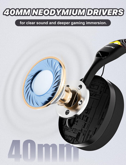 WIRWTRU S30 Gaming Headset - Lightweight Wired Headphones with Noise Cancelling Mic for Xbox, PS5, PC - Graffiti Design