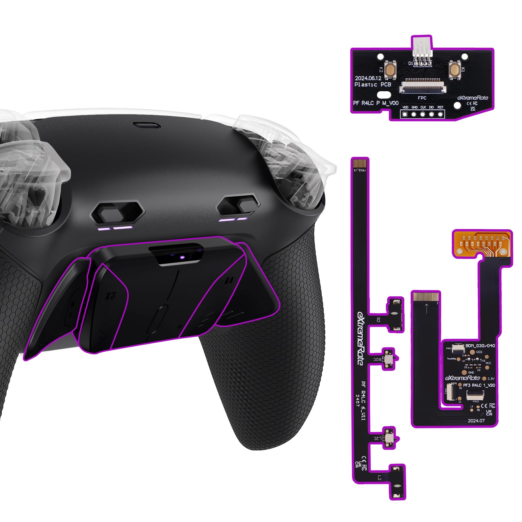 eXtremeRate RISE4 Plus MAX Back Paddles Kit with Clicky control button Stops & Rubberized Grip for PS5 Controller BDM-030 040 050  Remappable Back Buttons Kit for PS5 Controller - Black - NO Controller