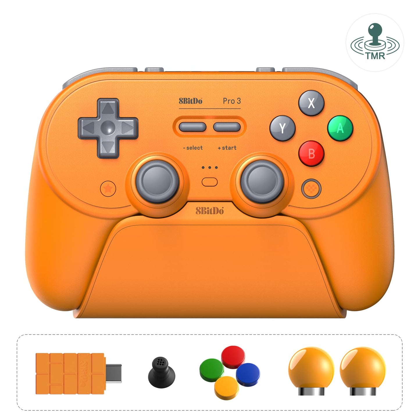 8BitDo Pro 3 Bluetooth Controller for Switch/Switch 2 TMR Joysticks Programmable Pro Back Buttons&R4/L4 Bumpers Hall/Tactile Triggers Swappable ABXY Buttons for Windows Apple SteamOS Android - Orange