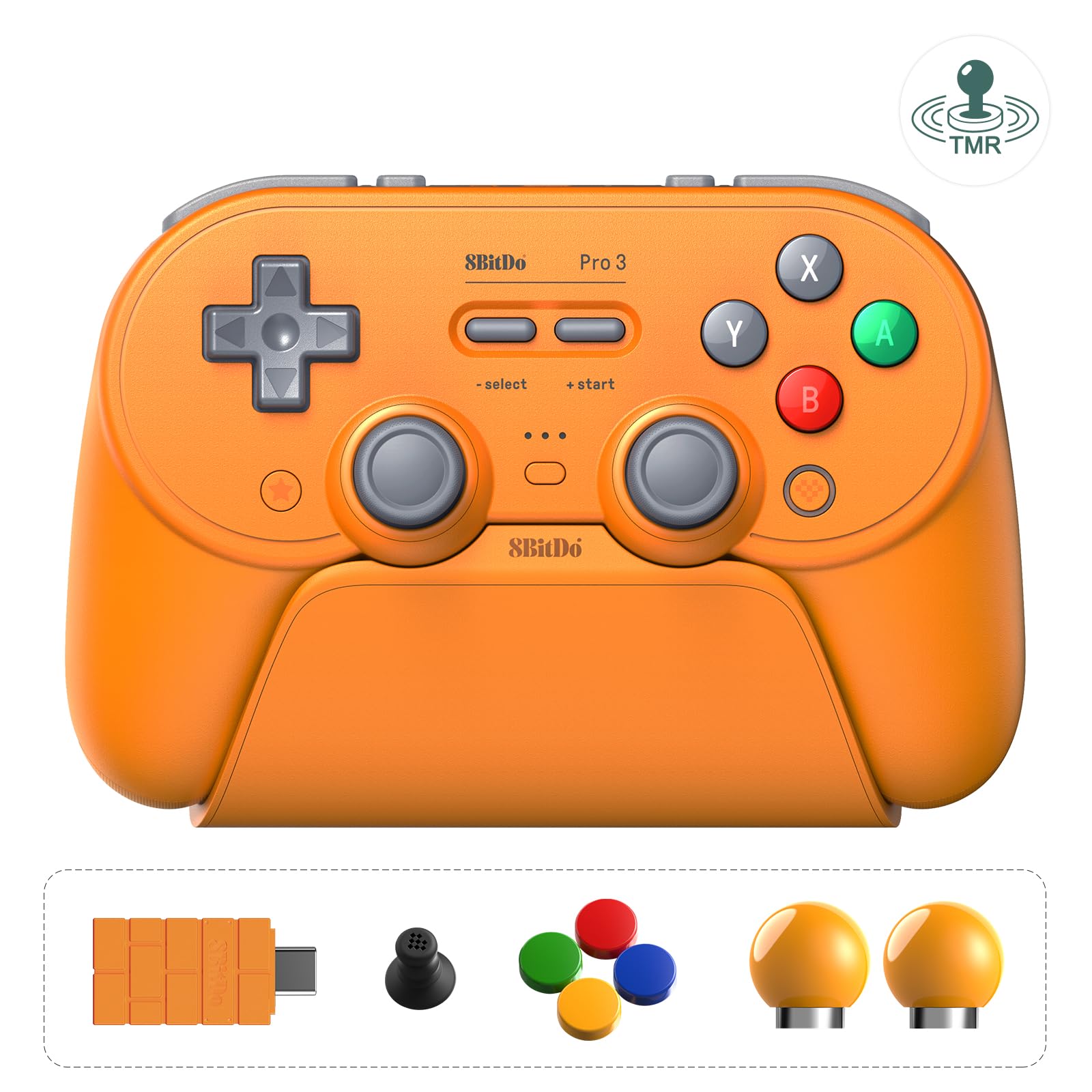 8BitDo Pro 3 Bluetooth Controller for Switch/Switch 2 TMR Joysticks Programmable Pro Back Buttons&R4/L4 Bumpers Hall/Tactile Triggers Swappable ABXY Buttons for Windows Apple SteamOS Android - Orange