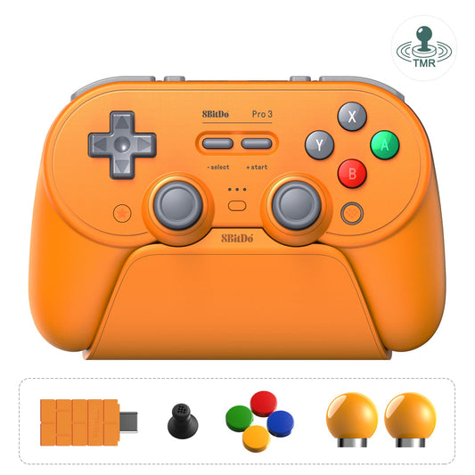 8BitDo Pro 3 Bluetooth Controller for Switch/Switch 2 TMR Joysticks Programmable Pro Back Buttons&R4/L4 Bumpers Hall/Tactile Triggers Swappable ABXY Buttons for Windows Apple SteamOS Android - Orange