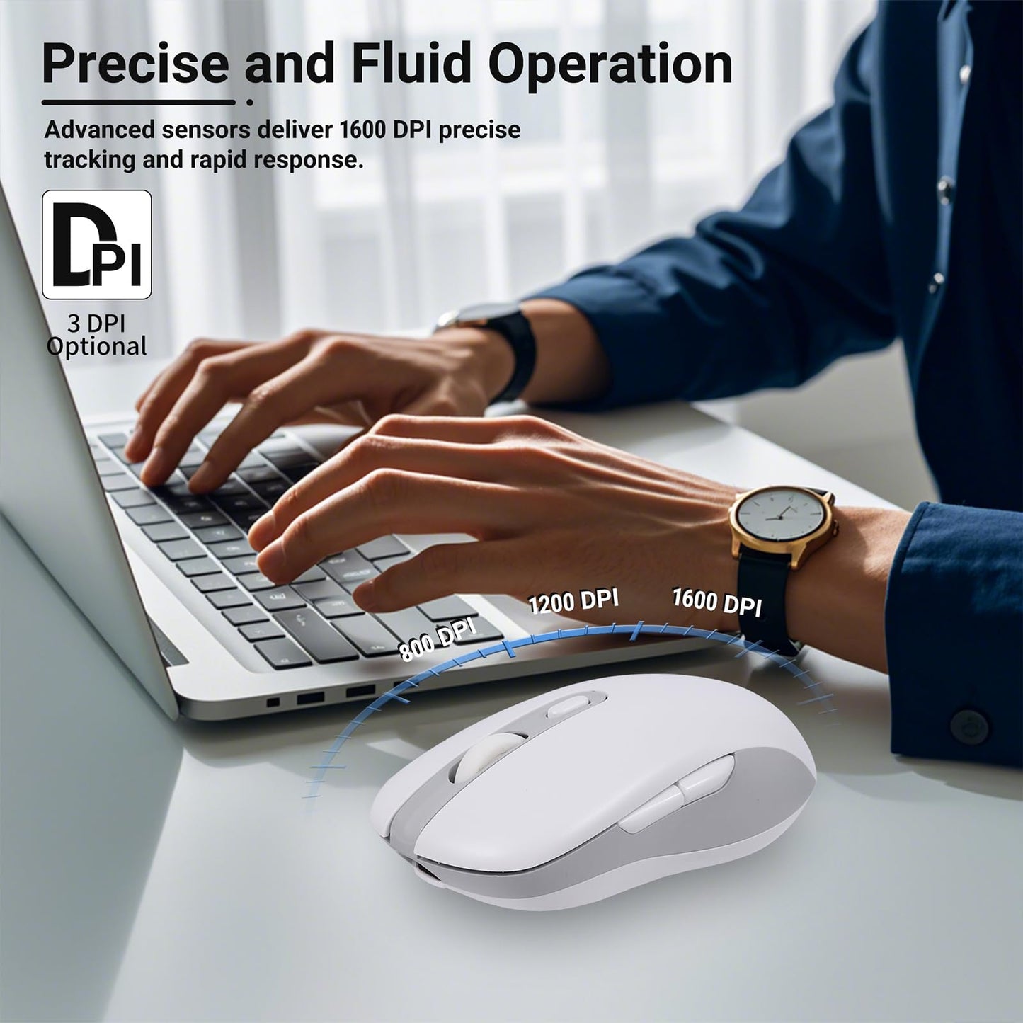 KUYHRF Wireless Mouse - 3 Modes Bluetooth 5.0 & 4.0, 2.4G Rechargeable Ergonomic Mouse for Laptop/PC/Mac/iPad Pro -